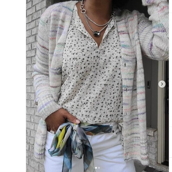 CABI #4277 Cloud Cardigan M Pastel Stripe V- Neck Cardigan Sweater - Picture 1 of 12